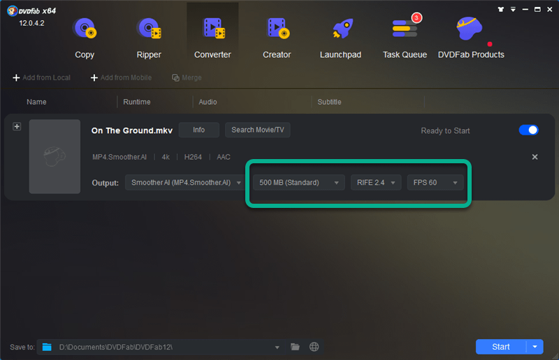 DVDFab Smoother AI Set RIFE and FPS