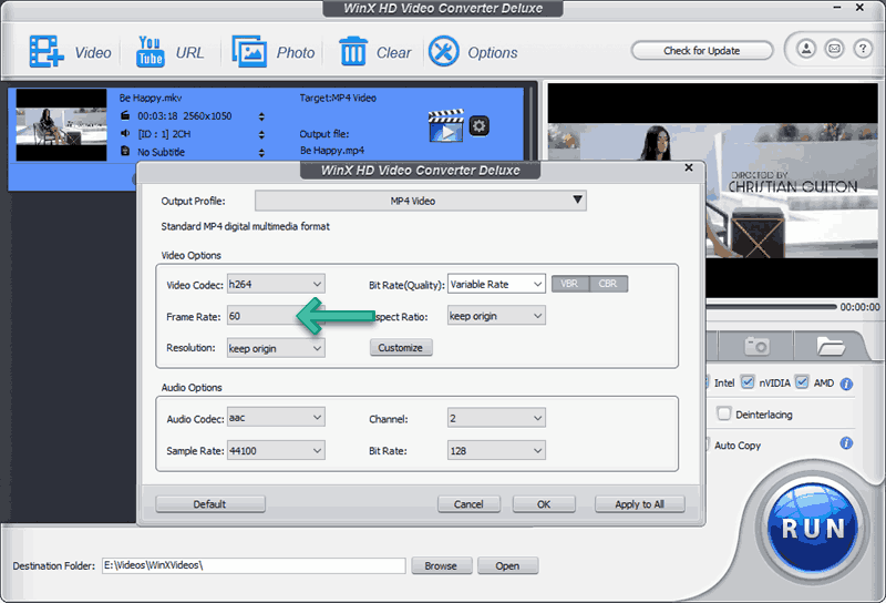 WinX HD Video Converter Deluxe 60 FPS