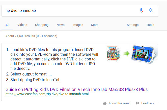 rip dvd to innotab featured snippet google