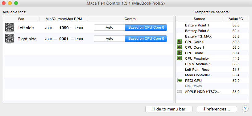 what are the optimal settings for macs fan control