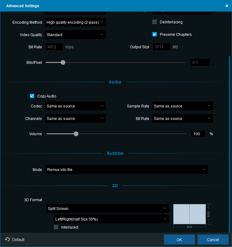 DVDFab Advanced Settings for Bluray