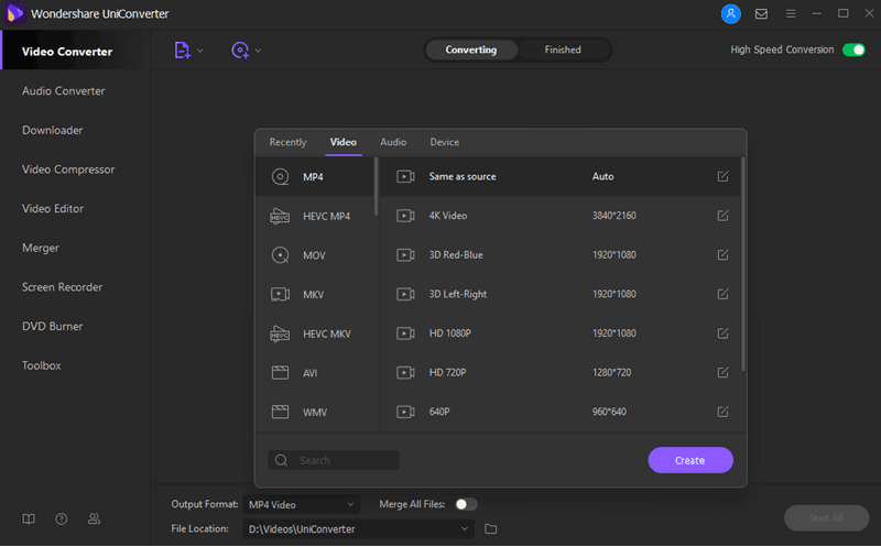 wondershare output profiles