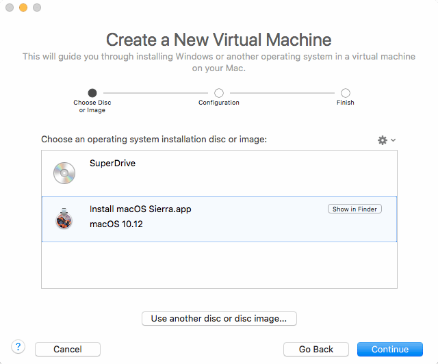 create vm from installer