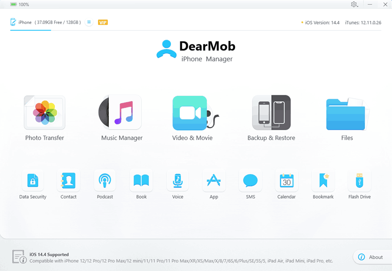 DearMob iPhone Manager Main UI