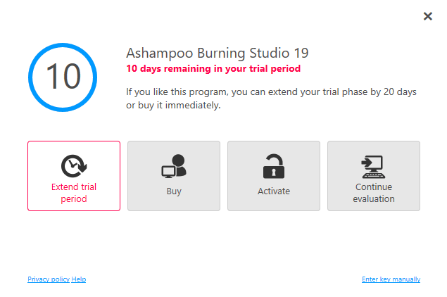 Ashampoo Burning Studio 19 Extend Trial Period
