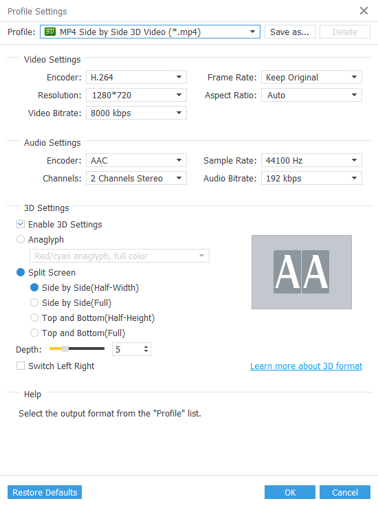 AnyMP4 3D Options