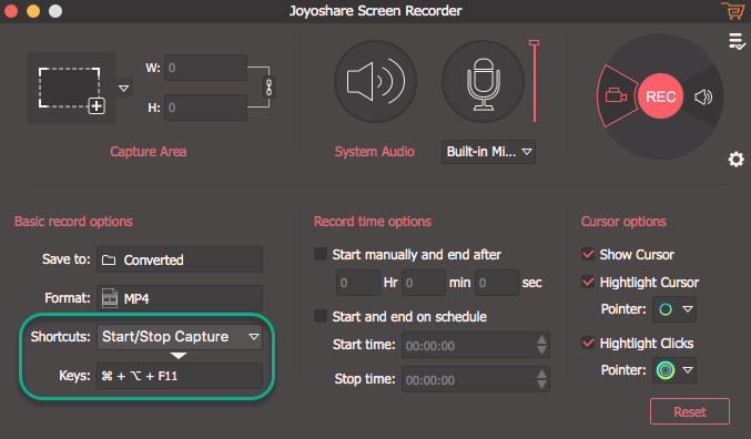 Shortcuts for Recording