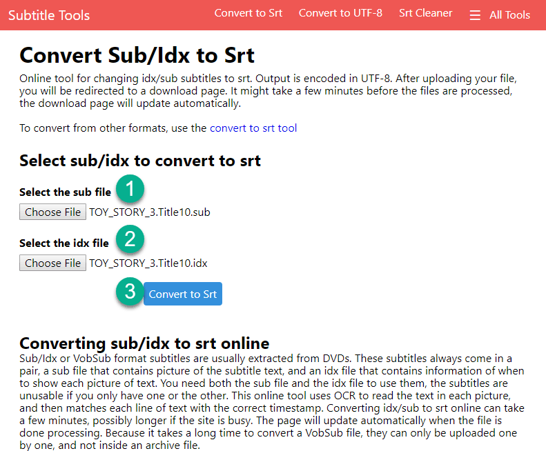 Convert Idx/Sub to SRT