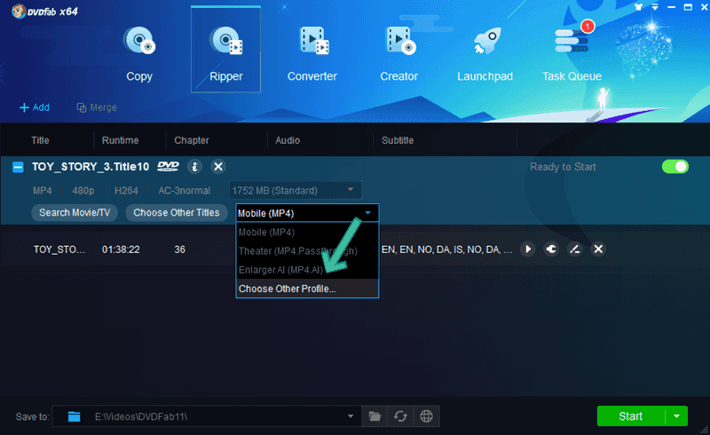 DVDFab: Choose Other Profile