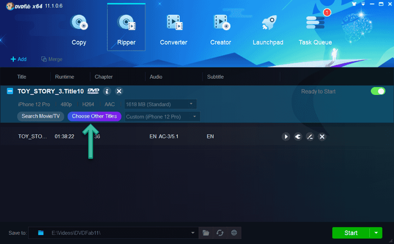DVDFab Choose Other Title