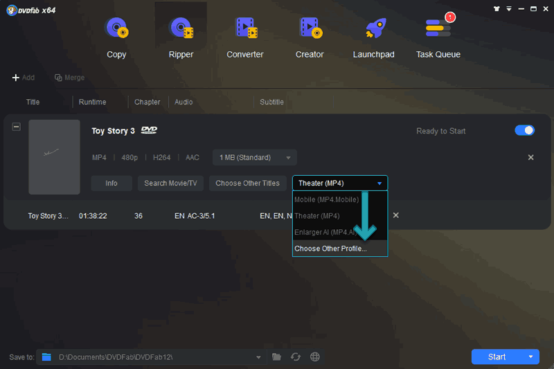 DVDFab: Choose Other Profile