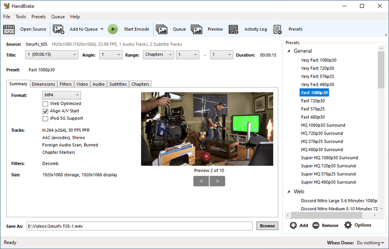 handbrake settings for plex roku