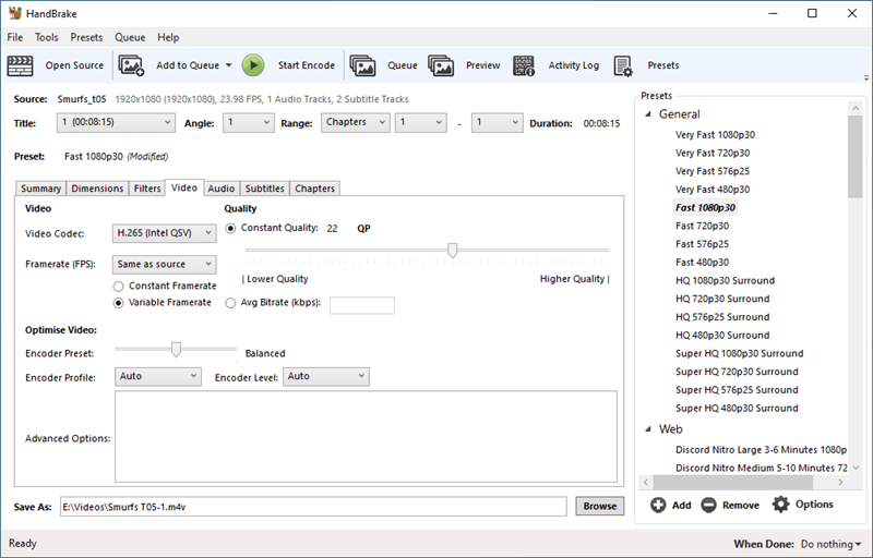 handbrake web optimized plex