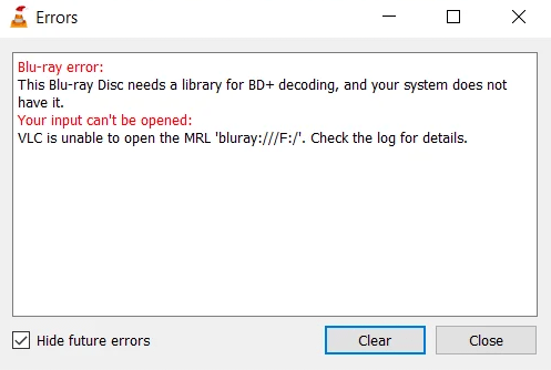 vlc bluray playback error